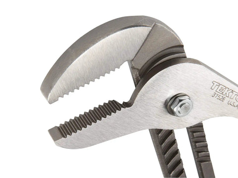 16 Inch Groove Joint Pliers With 4 1/4 Inch Jaw For Heavy Duty Grip And Precision Adjustment close-up on sharp pipe wrench teeth