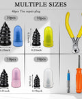 DIY Tire Repair Nails Kit with 80 rubber nails in 4 sizes, screw-in plugs, and handy tools for quick self-service fixes on cars.