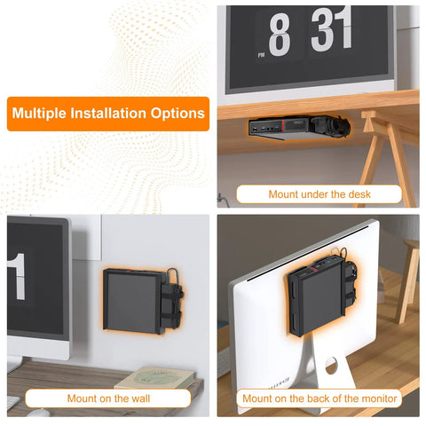 Hella Secure Vesa And Under Desk Wall Mount Bracket For Small Form Factor Tiny Desktop Towers showcasing multiple mounting options.