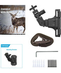 Trail Camera Mounting Bracket With 1/4-20 Threaded Insert 360 Degree Rotating Adjustable Holder, strap, screws, and Allen wrench.