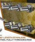Four Pack One Quarter Inch Twenty Full Thread Stainless Steel Rod Thirty Six Inches Long mounted with nuts for home repair use.