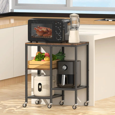 Go To Rolling Kitchen Cart With Wheels 4 Tier Baker Rack Microwave Stand And Coffee Bar Table Small Appliance Storage Shelf