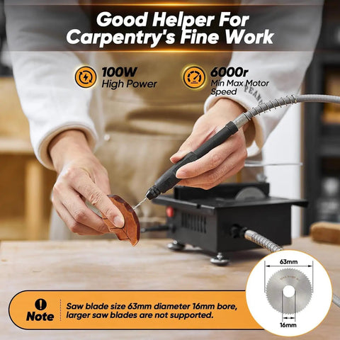 Compact Mini Table Saw For Sharp Wood And Acrylic Cuts Portable Desktop Electric Craft Tool quick blade swaps with 63mm blade in use.