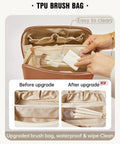 Travel Makeup Bag For Women With Large Capacity, Waterproof Cosmetic Pouch, Open Flat, Easy to Clean, with divider and handle