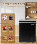 Dead Silent 3.5 Cubic Foot Mini Chest Freezer Compact Top Loading Deep Freeze Storage Black in kitchen with food options.