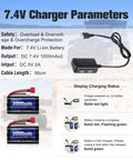 2S 7.4V 2000mAh Li Ion RC Battery With Dean Style T Plug For WLtoys 4WD, includes USB charger and charging status display