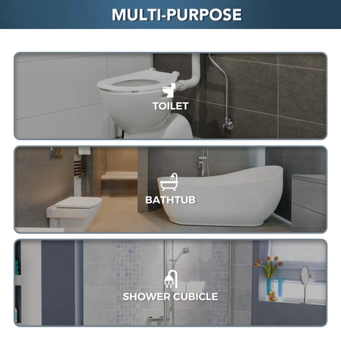 Angled Shower Grab Bar 1-1/4 By 16 Inch Knurled Stainless Steel Safety Bar in toilet, bathtub, and shower setup.