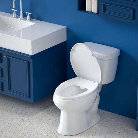 Elongated Bidet Toilet Seat With Adjustable Water Pressure Self Cleaning Nozzles Slow Close Lid in modern bathroom setting.