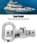 Close-up of folding foot pedal latch, 316 stainless steel; marine-grade for boat trailers and RVs, spring-loaded