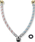 Y Hose Connector For Washing Machines 1 Ft Stainless Steel Braided Splitter With Three Quarter Inch Brass Fittings
