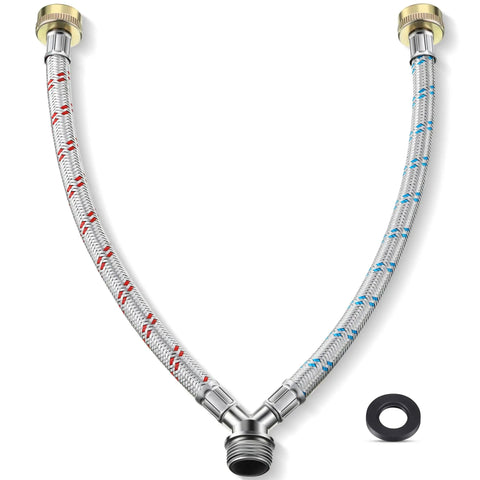 Y Hose Connector For Washing Machines 1 Ft Stainless Steel Braided Splitter With Three Quarter Inch Brass Fittings