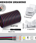 Dimension drawing of 10 Pack 4 Pin 10mm Solderless LED Strip Light Connectors and 16.4 Ft Conductor Extension Cable with Screwdriver
