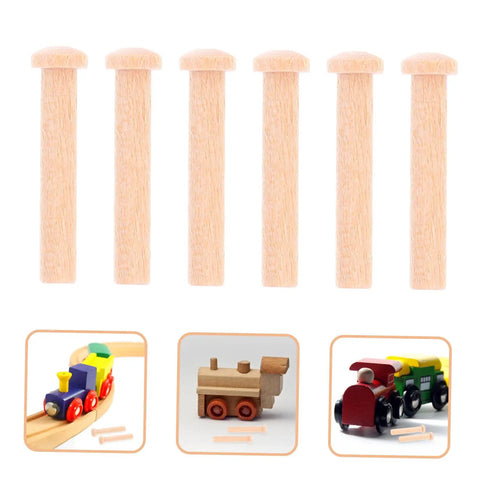 Miniature Wooden T Nails For Crafts And Woodworking With Ergonomic T Head Design shown with toy train models for detailed projects.