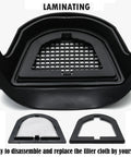 Interior view of anti fog full face shield illustrating filter and components for easy disassembly and replacement.