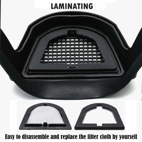 Interior view of anti fog full face shield illustrating filter and components for easy disassembly and replacement.
