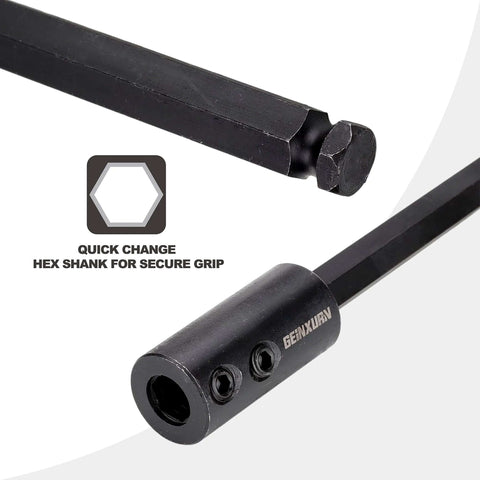 GEINXURN hole saw extension chuck, black metal, 12-inch length with 1/2-inch hex shank