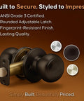 Colonial Style Tuscan Bronze Passage Interior Door Knob, ANSI Grade 3 Certified Heavy Duty Handle, finger-resistant finish