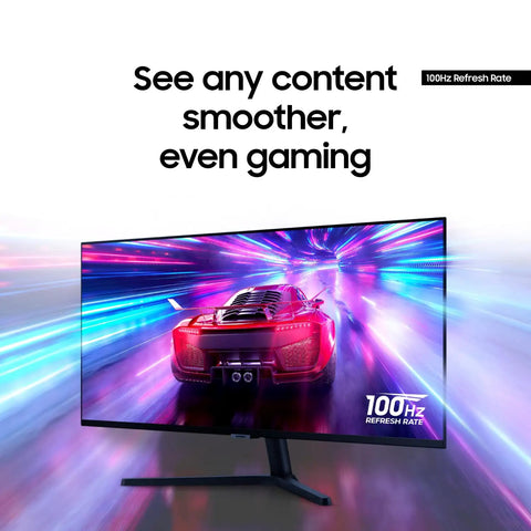 34 Inch Ultra WQHD Ultrawide Monitor with 100Hz refresh, 5ms response, HDR10, and AMD FreeSync for gaming and work, black, display on
