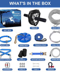 Contents of Backyard Zip Line Kit 120Ft And 150Ft For Kids And Grownups Up To 380 Lbs With Removable Lion Trolley Six And A Half Foot Spring Brake Upgraded Ratchet System Safety Harness Tree Protectors And Seat Outdoor Backyard Zipline Set displayed.