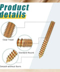 Detailed view of 20 Piece Heavy Duty Hanger Bolts Set For Outdoor Wood Furniture Tapping Screws Double End Carbon Steel Hardware