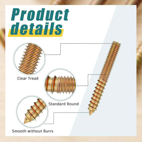 Detailed view of 20 Piece Heavy Duty Hanger Bolts Set For Outdoor Wood Furniture Tapping Screws Double End Carbon Steel Hardware