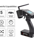 5 Channel 2.4GHz RC Transmitter And Receiver Combo With Gyro Stabilization for surface vehicles, shown with features list