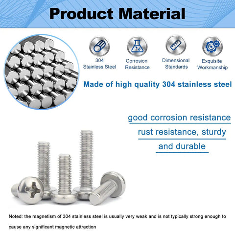 M4x30mm Stainless Steel Pan Head Phillips Machine Screws 0.7mm Pitch 1.18 Inch Fully Threaded Bolts For Cabinet Doors And Furniture Pack Of 30 For Home Improvement Projects And DIY Cabinet Making And Repair Tasks, showing corrosion resistance and material quality.