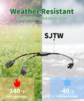 3 Prong Y Splitter Extension Cord One Foot Straight Plug To Two Outlet Space Saver For Indoor Outdoor Use Heavy Duty Weatherproof SJTW 16 AWG 13 A UL Listed Cable Extender shown in grassy and snowy outdoor setting