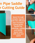 Pro Grade Pipe Saddle Template Cutting Guide Kit 11 pieces showing precise blue arc layout for 3/4 to 8 inch pipes