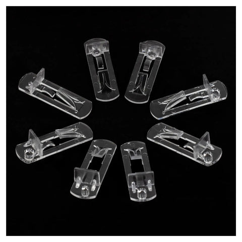 30 Piece Cabinet Shelf Clips Set Plastic Support Pegs Transparent Holder Pins arranged in circle