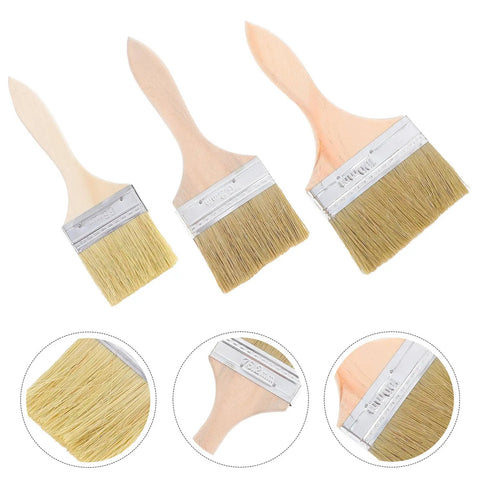 Wood Handle Paint Brush Set, 3 Pack Flat Stain Brushes For Furniture And Wood, Multi Size 2.5 Inch, 3 Inch, 4 Inch