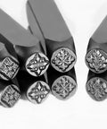 Vintage Style Metal Stamping Kit Set of Four in 8mm Steel for Jewelry Leather Craft DIY Imprint Stamps with Classic Rococo Patterns.