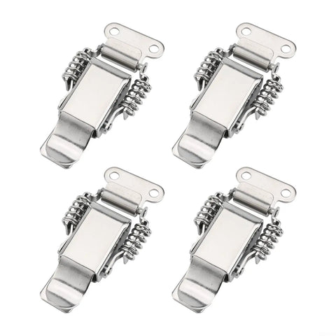 Four Pack Stainless Steel Spring Loaded Draw Latches With Double Action Clip Hasps For Toolboxes Suitcases Storage Boxes And Wooden Cabinets Rust Resistant Silver S 58x36mm And L 74x47mm