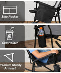 Two Pack Heavy Duty Folding Rocking Chairs For Adults 400 Lbs Capacity showing side pocket, cup holder, and armrest