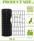 Heavy Duty Galvanized Welded Wire Fence Roll 24 By 50 Feet 2X4 Inch Steel Mesh for garden and pet containment, showcasing dimensions.