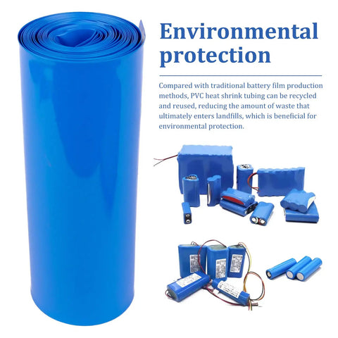 Blue PVC Battery Wrap Heat Shrink Tube For 18650 21700 26650 Lithium Cells And DIY Battery Packs Flat Width 3.9in 100mm Length 9.9ft 3m heavy-duty wrap roll with battery packs