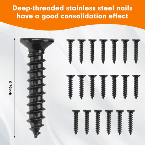 Deep-threaded stainless steel screws with 0.79 inch length shown for consolidation effect
