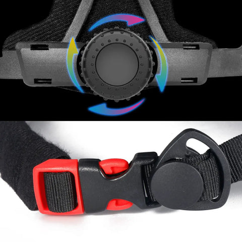 Close-up of adjustable dial and chin strap on Adjustable Color Gradient Kid Bike Helmet For Ages 2 To 14 Kid Friendly Multi Sport Safety Gear