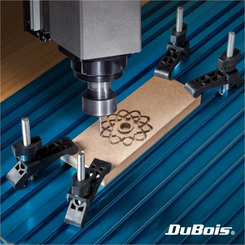 Heavy Duty T Track Hold Down Clamp Set For CNC Machines Table Saws Drill Presses And Workbenches Includes Two Five Sixteenths Inch T Bolts Two Thumb Knobs Two Swivels And Two Clamps For Fast Secure Woodworking Setups, CNC router clamping wood