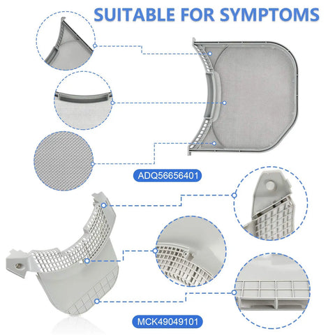 Beefed Up Dryer Lint Filter Replacement For LG And Kenmore Elite Dryers showing parts ADQ56656401 MCK49049101