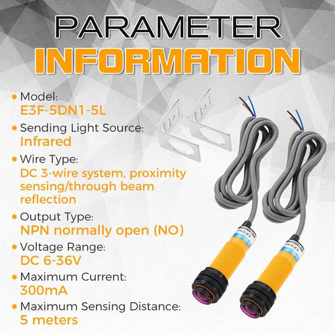 1 Pair M18 Photoelectric Sensor E3F 5DN1 5L Infrared Through Beam Reflective Switch 6 36V DC NPN NO specs