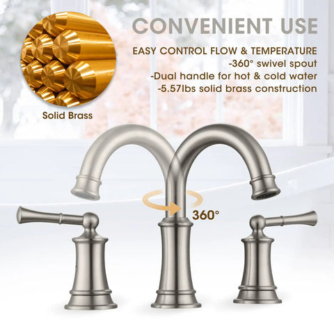 4 Inch Centerset Chrome Bathroom Faucet With Two Handles For 3 Hole Vanity Sink, Pop Up Drain, Built Tough Leak Proof Ceramic Disc Cartridge, cUPC Supply Lines Included, Ideal For RV And Farmhouse Style Bathrooms shown with a 360-degree swivel spout.
