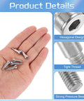 Close-up of Six Pack 304 Stainless Steel Shoulder Bolts With 4mm Shoulder Diameter and 10mm Shoulder Length M3 Thread Hex Socket.
