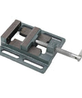 Beefy 3 Inch High Carbon Steel Drill Press Vise with Raised Widened Jaws for precise woodworking, bench work and metalworking.