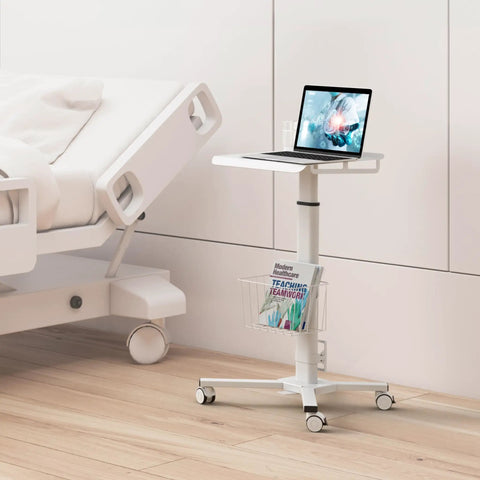 Mobile Laptop Cart On Wheels With Adjustable Height From 29.7 To 45.2 Inches Standing Rolling Desk For Laptop Near Bed