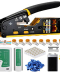 RJ45 Crimp Tool Kit All In One Ethernet Crimper With Cable Tester And Wire Stripper, Includes Connector Boots For RJ45 RJ11 RJ12