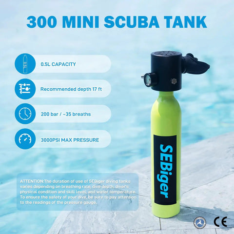 Mini 0.5 Liter Scuba Tank Pony Bottle With DOT Certification for underwater recreation on poolside, durable aluminum