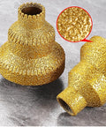 Front view: two gold diamond-coated pagoda drill bits with stepped conical heads for metal drilling