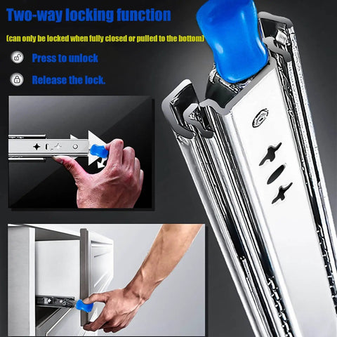 Heavy Duty Drawer Slides Full Extension Industrial Drawer Runners With Lock Side Mount 350-1500mm pair in action with hand
