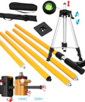 Pro Grade Adjustable Telescopic Laser Level Mounting Pole With Tripod Extends To 13.78 Ft 4.2 m 5/8-11 Rotating Nut Fast Setup Horizontal Leveling Adapter For Builders Contractors And DIY Pros with tripod, poles, and adapter parts